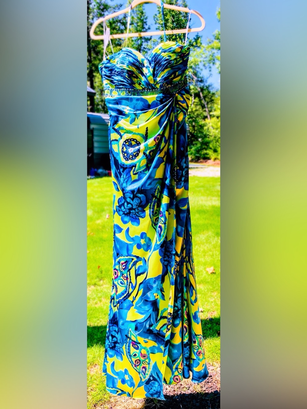 NWT Vintage Tiffany Designs House of Wu Sz 10 Multicolor Fabric And Beaded Gown